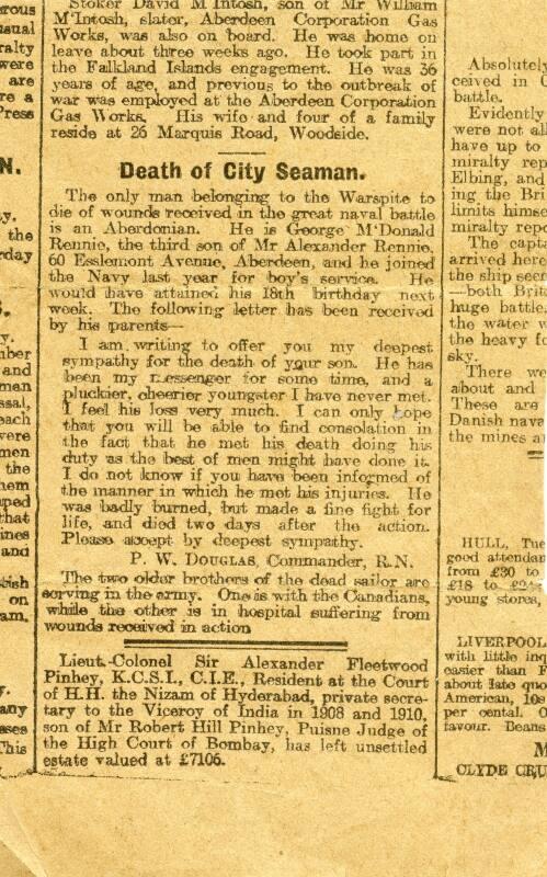 press cutting 'Death of City Seaman'