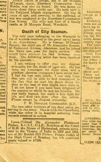 press cutting 'Death of City Seaman'