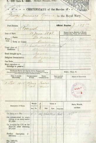 Certificate of Service Royal Navy