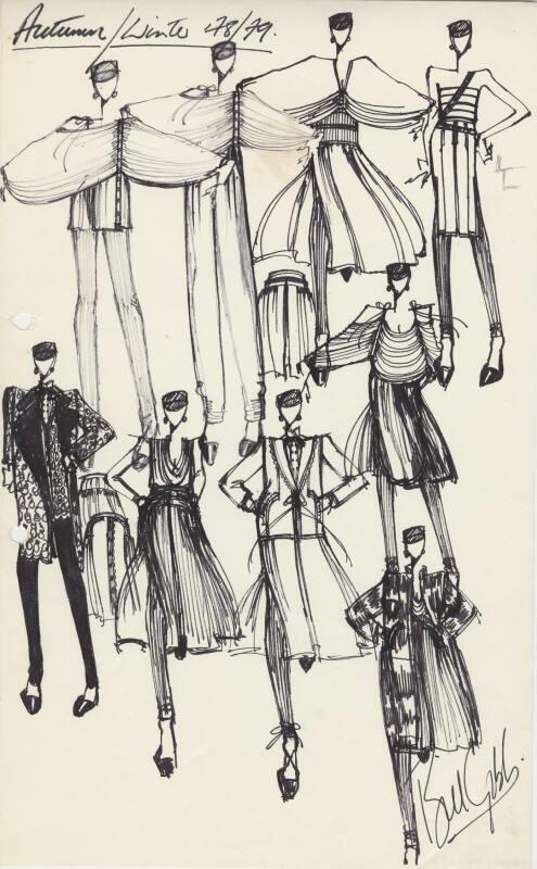 Multidrawing of Tops, Skirts and Trousers for Autumn/Winter 1978 Collection