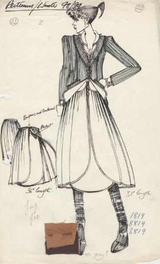 Drawing of Top, Jacket and Skirt with Fabric Swatches for Autumn/Winter 1978/79 Collection