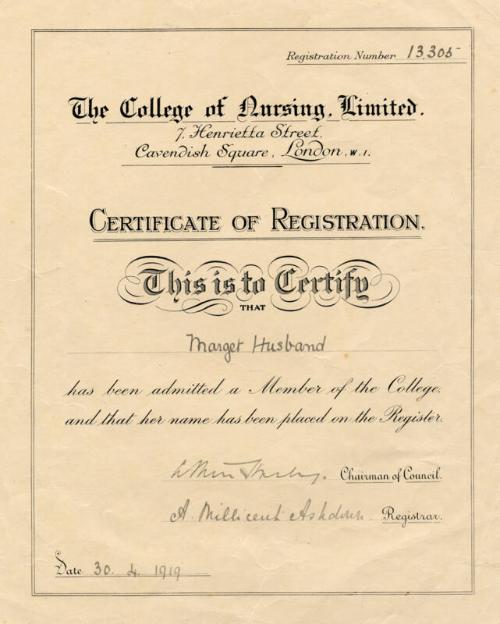 Royal College of Nursing Registration Certificate