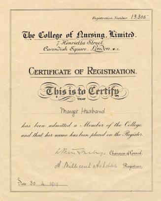 Royal College of Nursing Registration Certificate