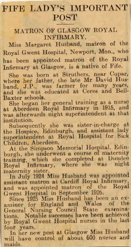Marget Husband's Appointment to Post in Glasgow