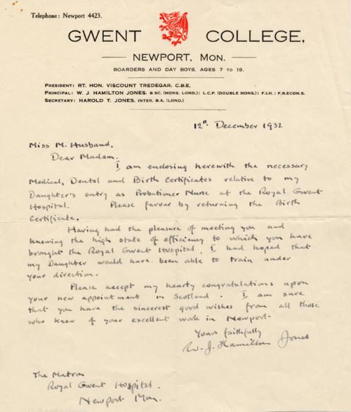 With Reference to Marget Husband's Appointment to Post in Glasgow