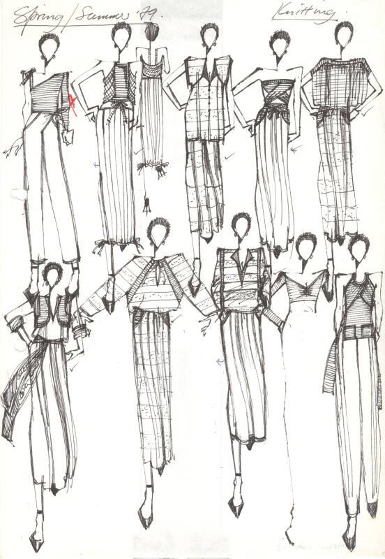 Multidrawing of Top, Trousers and Skirts for Spring/Summer 1979 Knitting Collection