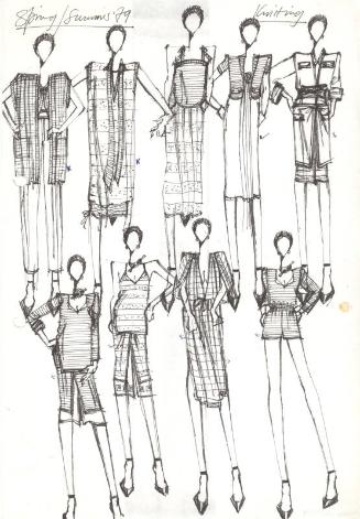 Multidrawing of Dresses, Tops, Skirts and Trousers for Spring/Summer 1979 Knitting Collection