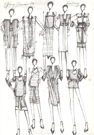 Multidrawing of Dresses, Tops, Skirts and Trousers for Spring/Summer 1979 Knitting Collection
