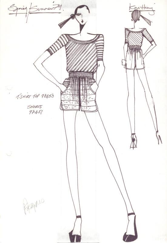 Drawing of Top and Shorts for Spring/Summer 1979 Knitting Collection