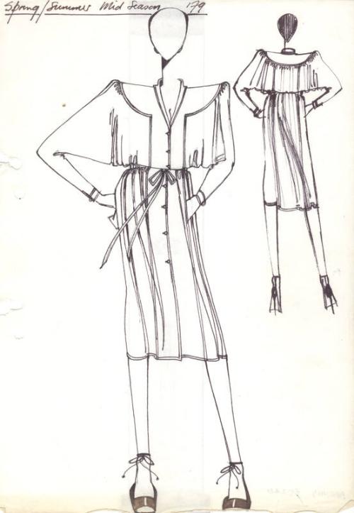 Drawing of Button-Front Dress for Spring/Summer 1979 Mid-Season Collection