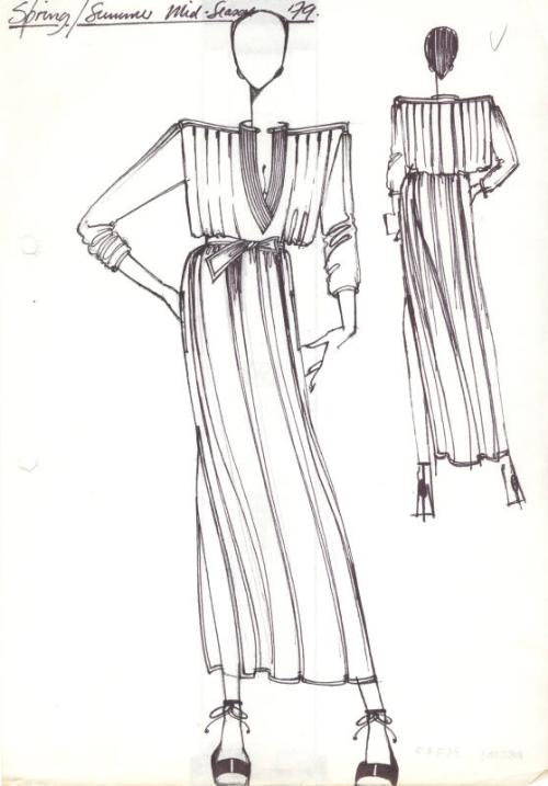 Drawing of Long V-Neck Dress for Spring/Summer 1979 Mid-Season Collection