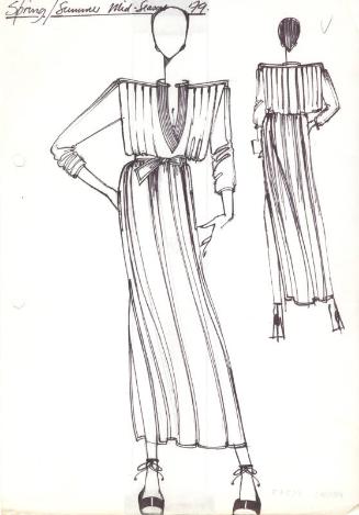 Drawing of Long V-Neck Dress for Spring/Summer 1979 Mid-Season Collection