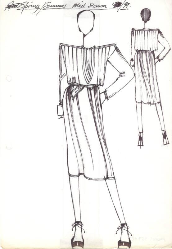 Drawing of V-Neck Dress for Spring/Summer 1979 Mid-Season Collection ...