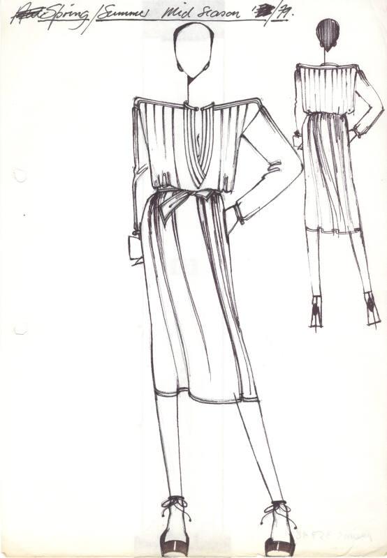 Drawing of V-Neck Dress for Spring/Summer 1979 Mid-Season Collection