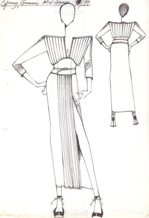 Drawing of Belted Gown for Spring/Summer 1979 Mid-Season Collection