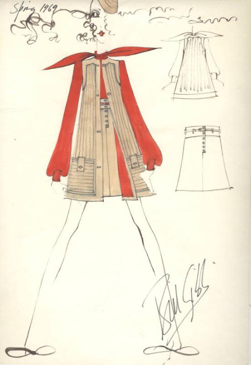 Drawing of Top, Skirt and Jacket for the Spring 1969 Collection