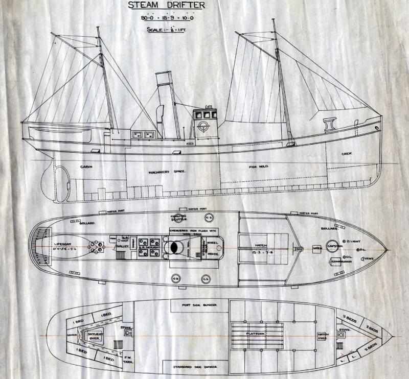 plan showing a steam drifter