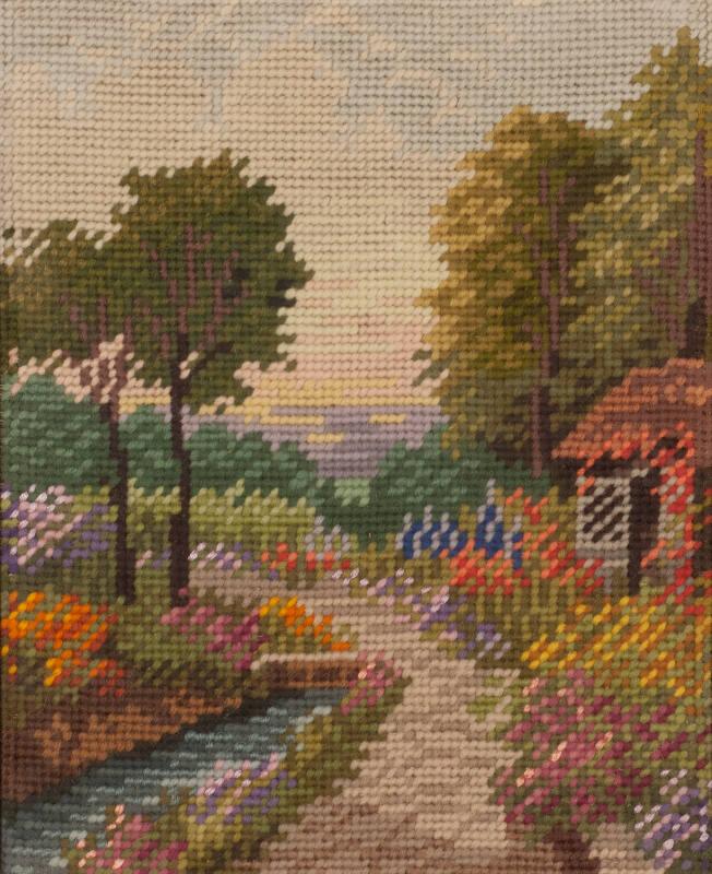 Coarse Needlework Garden Scene