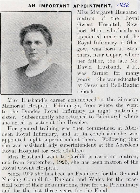On Miss Marget Husband's Appointment as Matron of Glasgow Royal Infirmary