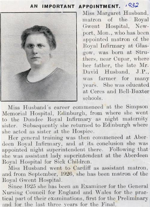 On Miss Marget Husband's Appointment as Matron of Glasgow Royal Infirmary