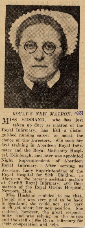 On Miss Marget Husband's Appointment as Matron of Glasgow Royal Infirmary