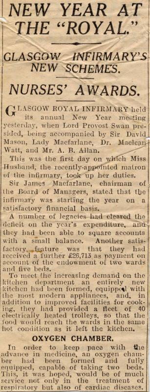 On Miss Marget Husband's Appointment as Matron of Glasgow Royal Infirmary