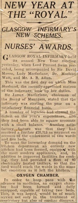 On Miss Marget Husband's Appointment as Matron of Glasgow Royal Infirmary