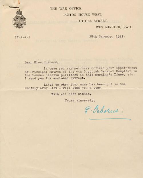 On Miss Marget Husband's Appointment as Matron of Glasgow Royal Infirmary / 4th Scottish Genera…