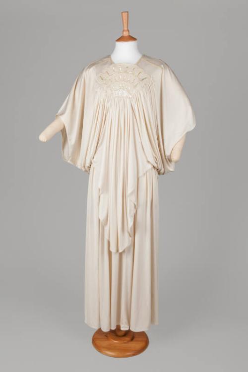 Cream Qiana Jersey Beaded Top