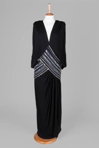 Black Silk Crepe Beaded Evening Dress