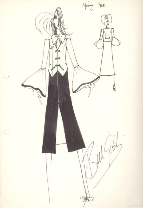 Drawing of Blouse, Waistcoat and Skirt for the Spring 1968 Collection