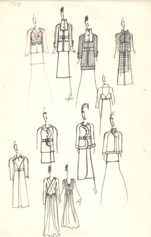 Multidrawing of Coat and Dress Designs