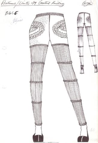 Drawing of Drainpipe Trousers with Knitted Ribbed Detail for Autumn/Winter 1979 Couture Knittin…