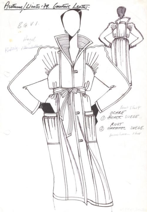 Drawing of Coat for the Autumn/Winter 1979 Couture Leather Collection