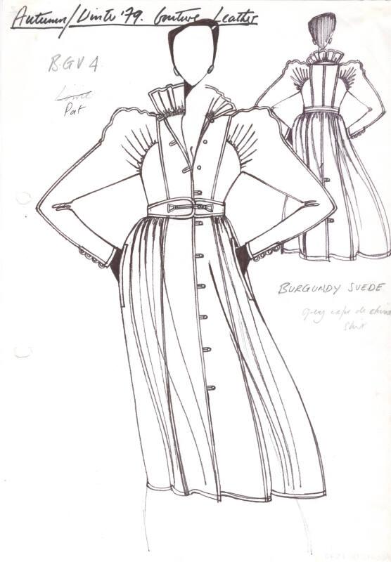 Drawing of Coat for the Autumn/Winter 1979 Couture Leather Collection