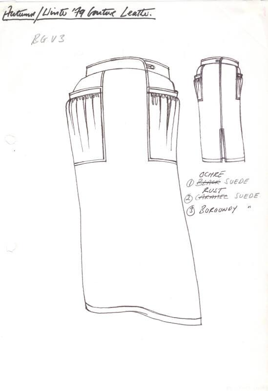 Drawing of Skirt for the Autumn/Winter 1979 Couture Leather Collection