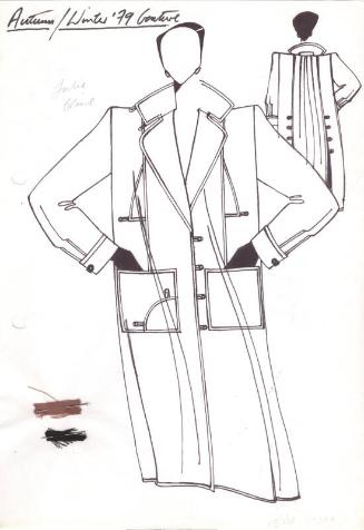 Drawing of Wool Coat with Fabric Swatches for Autumn/Winter 1979 Couture Collection