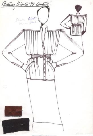 Drawing of Jacket and Skirt with Fabric Swatches for Autumn/Winter 1979 Couture Collection