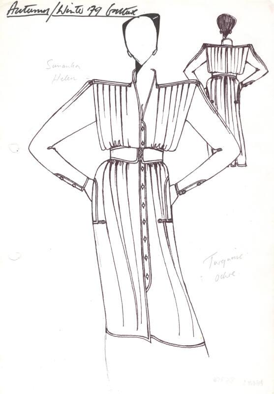 Drawing of Button-Front Dress for Autumn/Winter 1979 Couture Collection