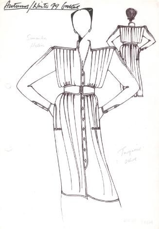 Drawing of Button-Front Dress for Autumn/Winter 1979 Couture Collection