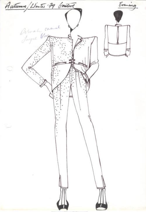 Drawing of Jacket and Trousers for Autumn/Winter 1979 Couture Evening Collection