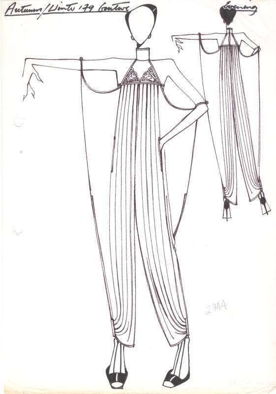 Drawing of Batwing Jumpsuit for Autumn/Winter 1979 Couture Evening Collection