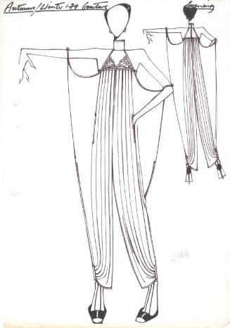 Drawing of Batwing Jumpsuit for Autumn/Winter 1979 Couture Evening Collection