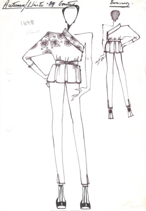 Drawing of Jacket and Trousers for Autumn/Winter 1979 Couture Evening Collection