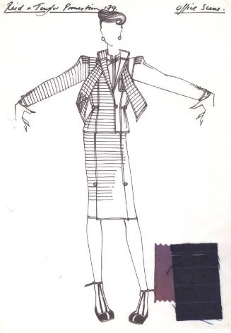 Drawing of Jacket and Skirt with Fabric Swatches for Reid and Taylor 1979 Promotion