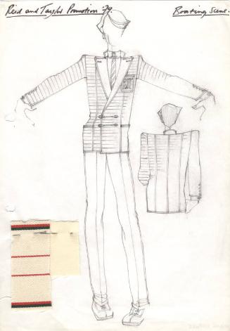 Drawing of Blazer and Trousers with Fabric Swatches for Reid and Taylor 1979 Promotion