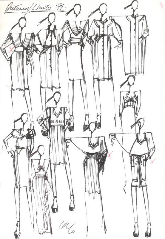 Multidrawing of Dresses for the Spring/Summer 1979 Collection