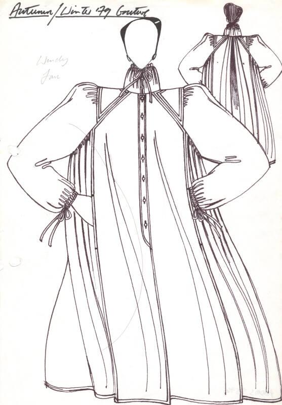 Drawing of Coat with Drawstrings for Autumn/Winter 1979 Couture Collection