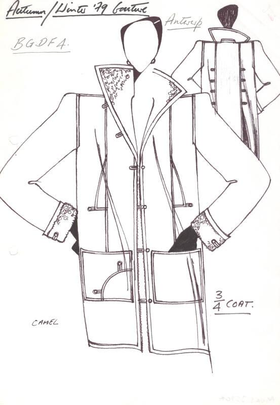 Drawing of 3/4 Length Shearing Coat for Autumn/Winter 1979 Couture Collection