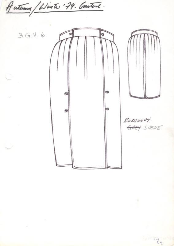 Drawing of Sueded Burgundy Skirt for Autumn/Winter 1979 Couture Collection